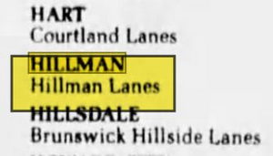 Hillman Lanes - Aug 25 1981 Ad (newer photo)